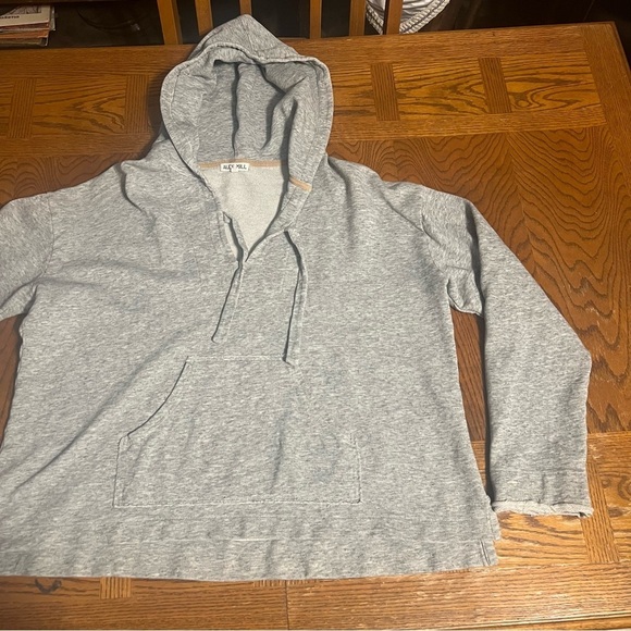 Alex Mill V-Neck Terry Cloth Long Sleeve High Low Cropped Hoodie in Gray Sz L - Picture 4 of 16